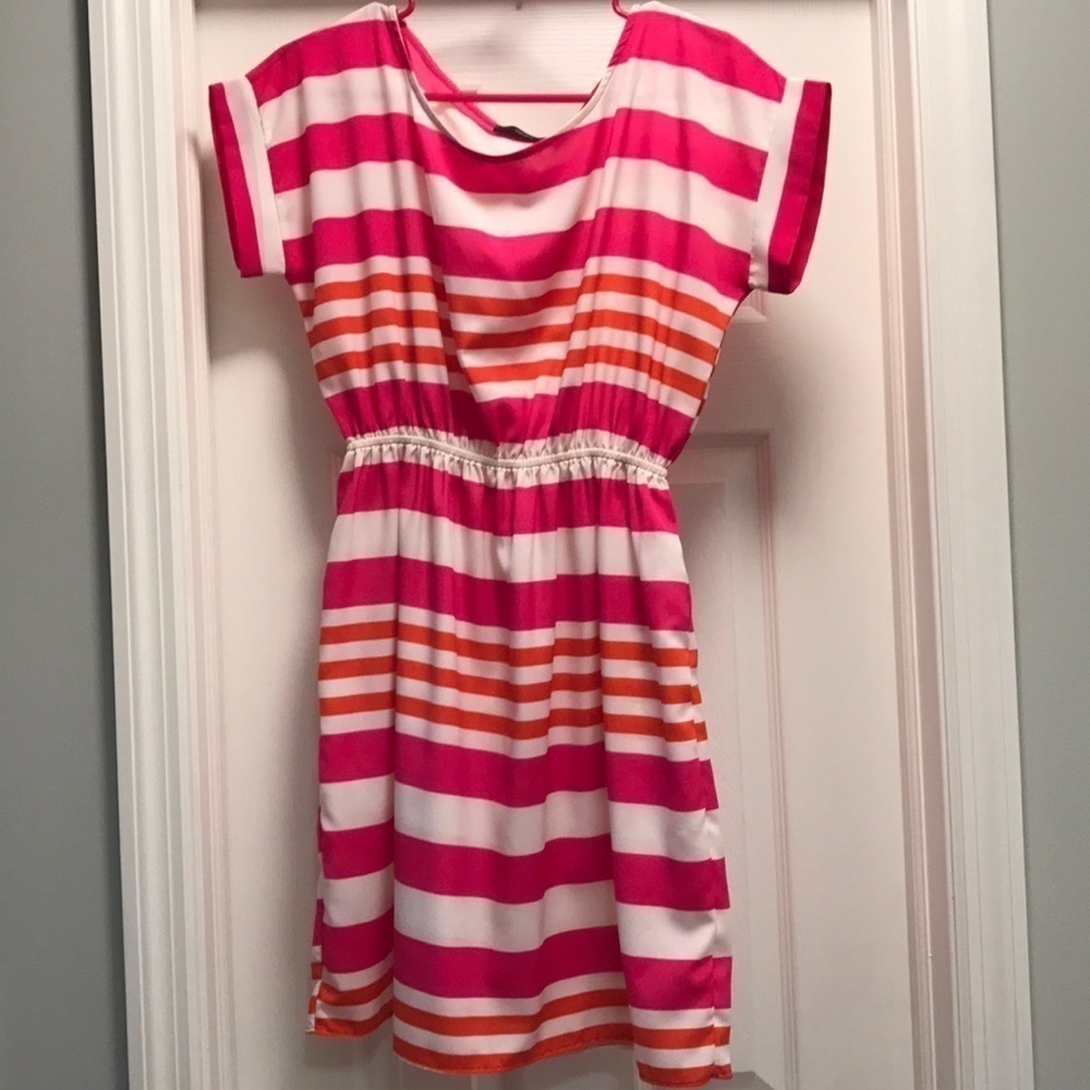 Soprano Pink and Orange Stripe Flowy Summer Dress